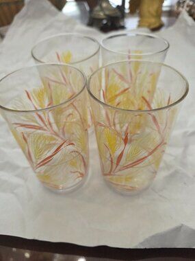 SET OF 4 VINTAGE LIBBEY GOLDEN WHEAT GLASSES PLASTIC